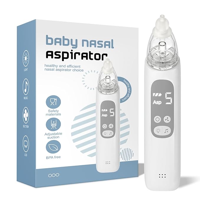 Baby Nasal Aspirator, Electric Nose Sucker with 5 Levels Suction, Soothing Light & Nursery Rhymes (White)-CubbioJoy