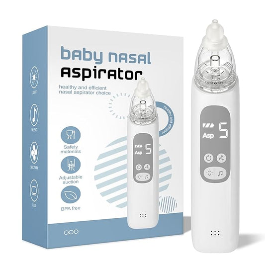 Baby Nasal Aspirator, Electric Nose Sucker with 5 Levels Suction, Soothing Light & Nursery Rhymes (White)-CubbioJoy