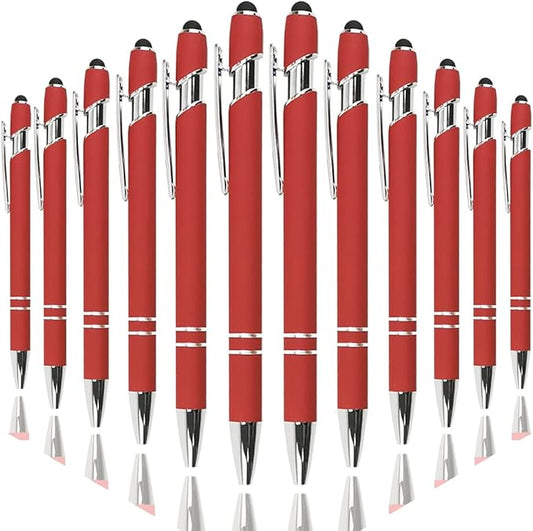 Ballpoint Pen with Stylus Tip, Soft Touch Click Metal Pen, 1.0mm Medium Point, Black Ink, 12 Count(Red)-CubbioJoy