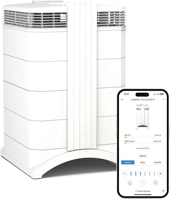 IQAir HealthPro Compact XE Air Purifier - Compact HyperHEPA Fration for Rooms up to 1240 sq ft - Allergens, Smoke, Dust, Mold, Pet Dander, Swiss Made, WiFi Enabled-CubbioJoy