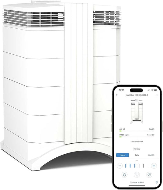 IQAir HealthPro Compact XE Air Purifier - Compact HyperHEPA Fration for Rooms up to 1240 sq ft - Allergens, Smoke, Dust, Mold, Pet Dander, Swiss Made, WiFi Enabled-CubbioJoy