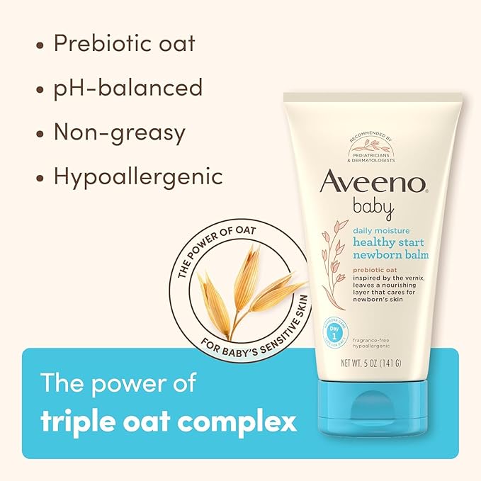 Bundle of Aveeno Baby Healthy Start Newborn Wash, Hypoallergenic Baby Body Wash with Prebiotic Oat, Fragrance-Free, 8 fl. oz + Newborn Balm, Baby Skin Balm with Prebiotic Oat , Fragrance-Free, 5 oz-CubbioJoy