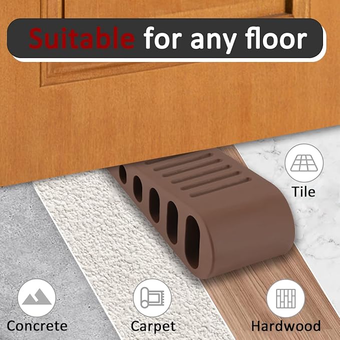 JQK Rubber Door Stopper Wedge, Bronze 2 Pack Soft TPR Premium Door Stops for Bottom of Heavy Duty Door on Tile, Concrete, Carpet, Wooden Floor, DSB61-ORB-P2-CubbioJoy
