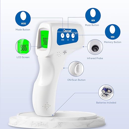 Berrcom Non Contact Forehead Thermometer Digital No-Touch Infrared Thermometers 3 in 1 for Adults and Kids Fever Check Thermometer Temperature Gun for Baby(Included 2X AAA Batteries)-CubbioJoy
