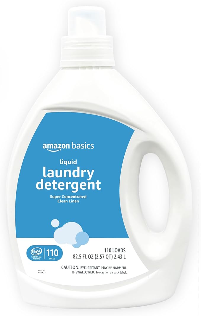 Amazon Basics Concentrated Liquid Laundry Detergent, Clean Linen, 110 loads, 82.5 Fl Oz (Previously Solimo)-CubbioJoy