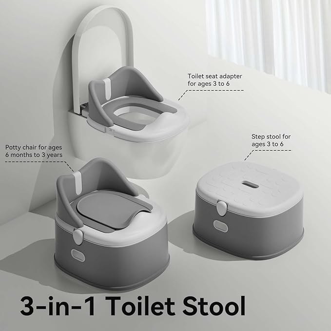 3 in 1 Toddler Potty Training Toilet Seat with Steps Ladder, Foldable Potty Train Chair Adapter for Toddlers Kids Boys Girls, Blue-CubbioJoy