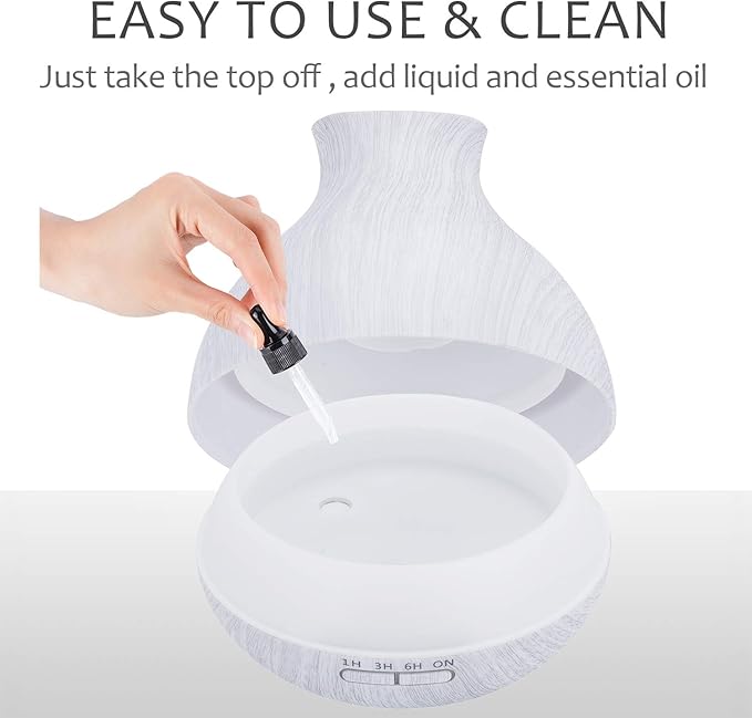 BZseed Aromatherapy Essential Oil Diffuser 550ml 12 Hours White Wood Grain Aroma Diffuser with Timer for Large Room, Home, Baby Bedroom, Waterless Auto Shut-Off, 7 Colors Lights Changing-CubbioJoy