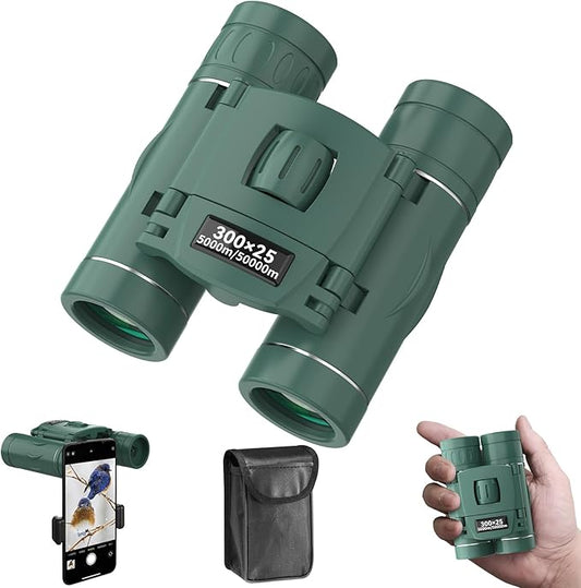 300x25 Binoculars for Adults and Kids, High Powered Mini Pocket Binoculars with Phone Adapter, Waterproof Compact Telescope for Bird Watching, Hunting, Concert, Theater, Opera, Traveling, Sightseeing-CubbioJoy