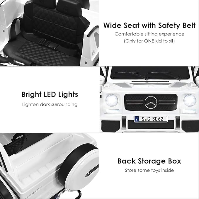 Costzon Ride on Car, Licensed Mercedes-Benz Maybach, 12V Battery Powered Vehicle Toy w/ 2 Motors, Remote Control, 3 Speeds, Lights, Horn, Music, Aux, Storage, Truck, Electric Car for Kids (White)-CubbioJoy