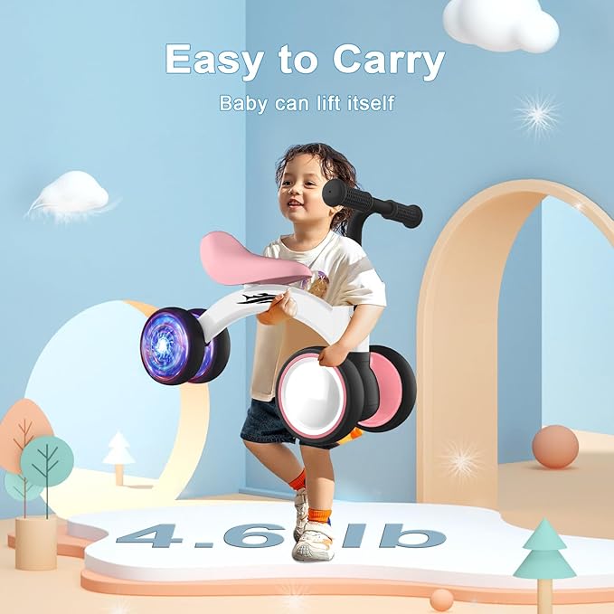 Colorful Lighting Baby Balance Bike Toys for 1 Year Old Girl Gifts, 10-36 Month Toddler Balance Bike, No Pedal 4 Silence Wheels & Soft Seat Pre-School First Riding on Toys, 1st Birthday Gifts.-CubbioJoy
