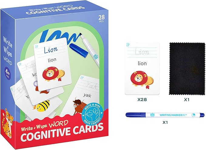 28 Pcs Letters Words Number Math Counting Recognition Cards for Kindergarten Preschool Toddlers Educational Toys RZKP-01 (Word)-CubbioJoy