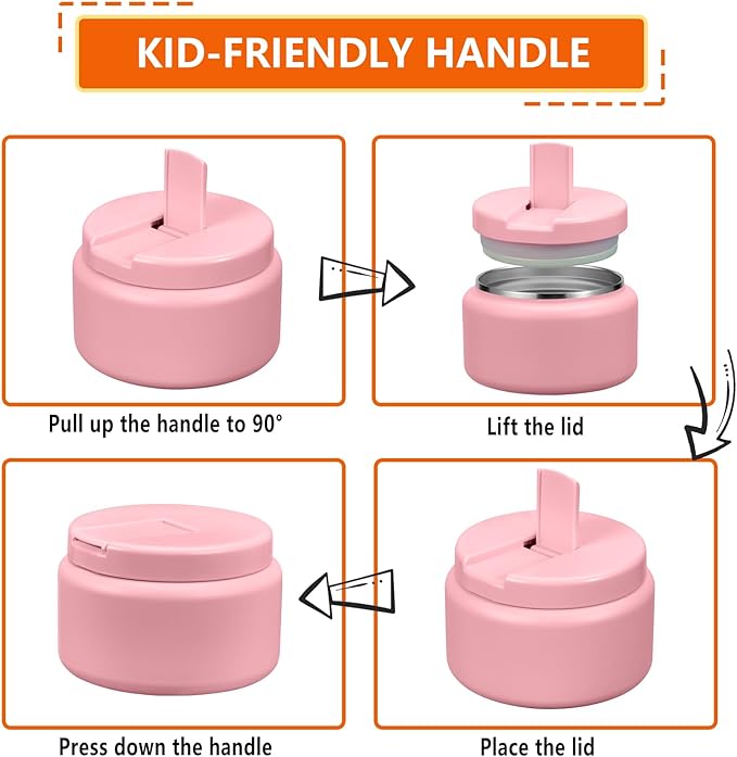 13.5oz Kids Thermos for Hot Food, Insulated Vacuum Food Jar with Buckle Lid, Stainless Steel Wide Mouth Leak Proof Insulated Lunch Container for School Picnic Travel,Pink-CubbioJoy