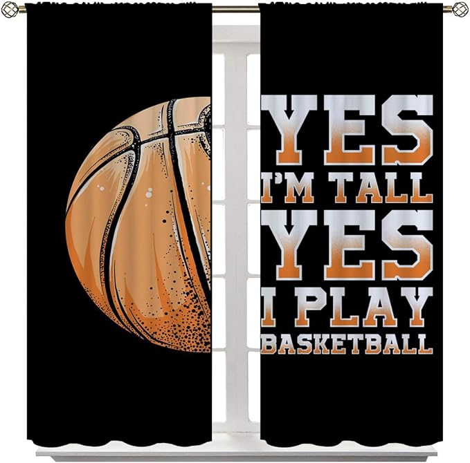 Basketball Blackout Curtains for Boy Girl Room Darkening Decor,Sport Theme Motto Dark Background Bedroom Living Room Home Rod Pocket Thermal Insulated Window Curtain/Drapes Panel,42x45 Inch…-CubbioJoy