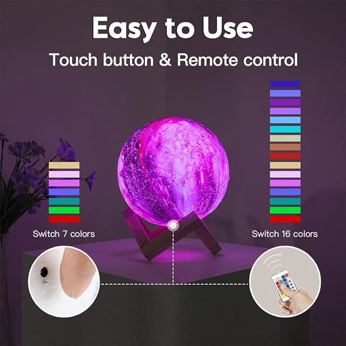 BRIGHTWORLD Moon Lamp Galaxy Lamp 5.9 inch 16 Colors LED 3D Moon Light, Remote & Touch Control Moon Night Light Gifts for Girls Boys Kids Women Birthday-CubbioJoy