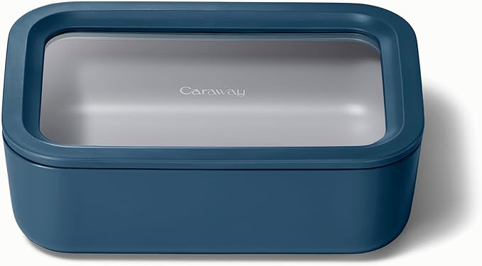 Caraway Glass Food Storage - 6.6 Cup Glass Container - Ceramic Coated Food Container - Non Toxic, Non Stick Lunch Box Container with Glass Lids - Dishwasher, Oven, & Microwave Safe - Navy-CubbioJoy