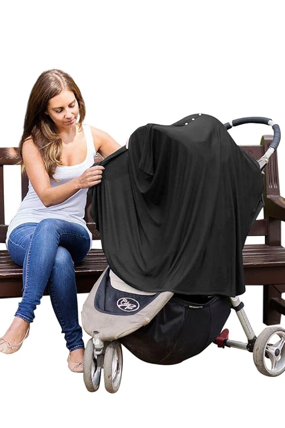 Byrd & Blume Maternity Nursing Cover Breathable Lightweight Breastfeeding Cover Wrap Shawl Scarf Poncho Full 360 (Black, One size)-CubbioJoy