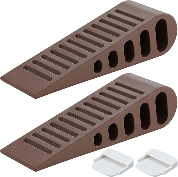 JQK Rubber Door Stopper Wedge, Bronze 3 Pack Soft TPR Premium Door Stops for Bottom of Heavy Duty Door on Tile, Concrete, Carpet, Wooden Floor, DSB61-ORB-P3-CubbioJoy
