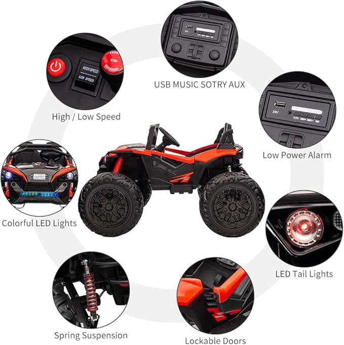 2 Seaters 24V Ride on UTV with Remote Control,10AH Battery, 400W Powerful Motors with 17" EVA Wheels, 20.5“ Seat Width Electric Ride Toy with Metal Suspension,LED Lights,Music,Horn (Red)-CubbioJoy