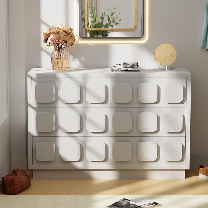 Anbuy White Baby Dresser for Bedroom, Dresser for Baby with 6 Drawers, Storage and Organization Unit with Square Handles, for Nursery, Kids-CubbioJoy