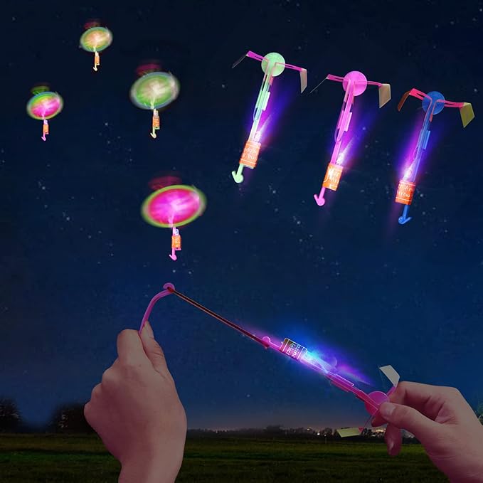 25 Sets LED Flying Set, 25 Slingshot+25 Glow Helicopter-50 Pcs, Flying Toy Outdoor Toys Glow in The Dark Party Supplies Party Favors for Kids 8-12,4-8-CubbioJoy