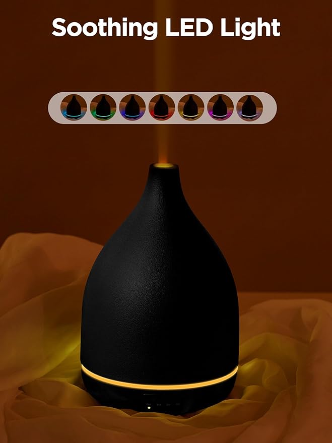 InnoGear Oil Diffuser, 300ML Ceramic Diffuser for Essential Oils Handcrafted Aromatherapy Diffuser Ultrasonic Cool Mist Humidifier with 4 Timers Waterless Auto Off for Room Office, Black-CubbioJoy