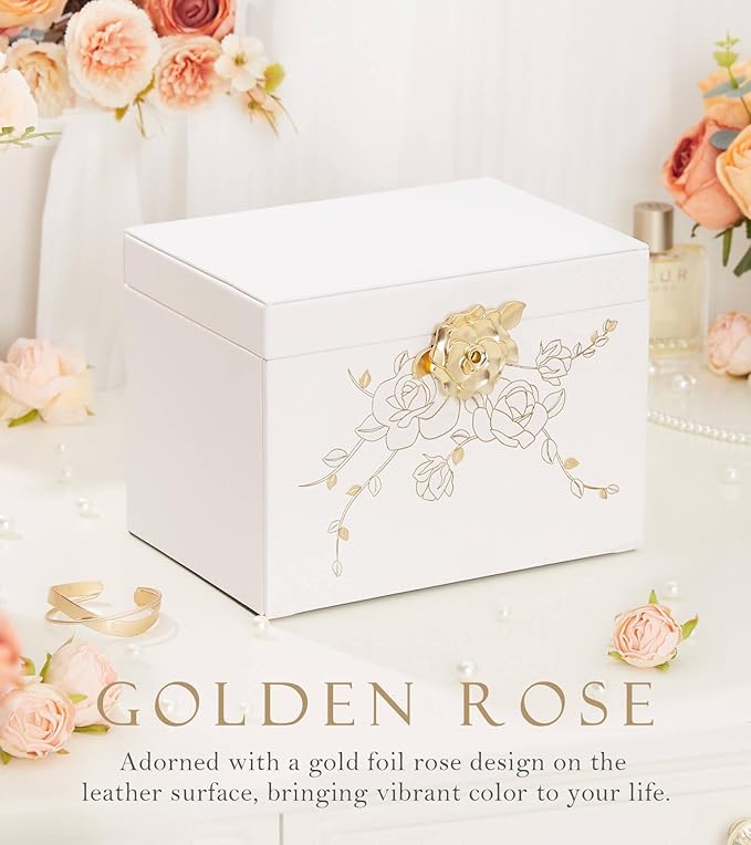 Jewelry Box with Lock for Girls: Jewelry Organizer for Dresser - 3-Drawer Earrings Storage Girls Women Gift (White)-CubbioJoy