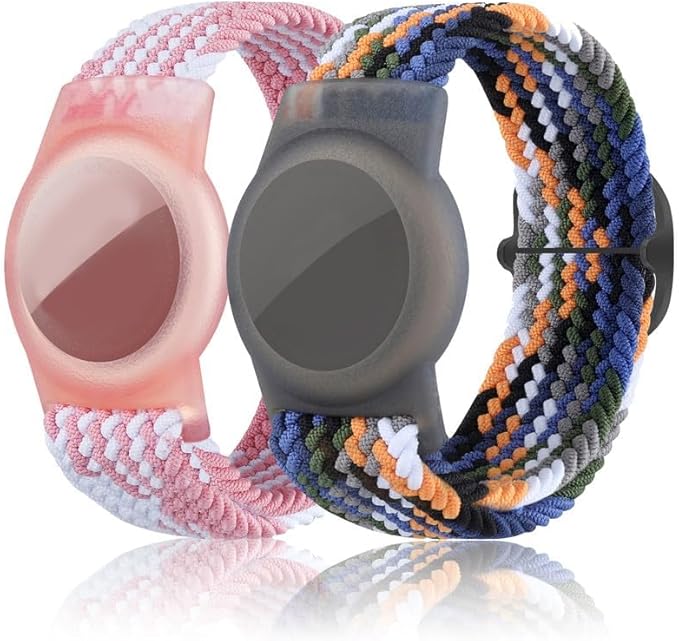2 Pack Kids Bracelet Compatible with AirTag, GPS Kid Tracker Holder Braided Wristband for Apple Air Tag, 2022 Upgraded Nylon Adjustable Anti Lost Airtag Watch Band for Kids Children Elders-CubbioJoy