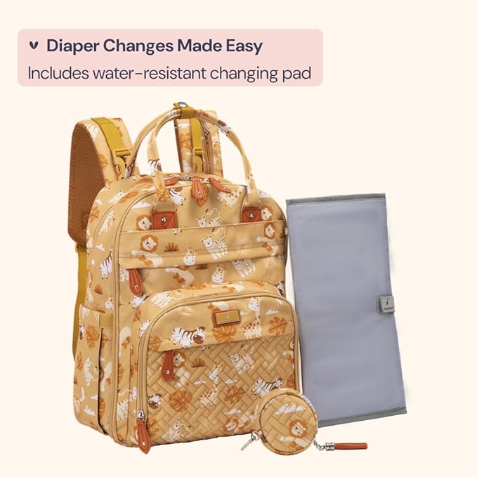 BabbleRoo Diaper Bag Backpack - Baby Essentials Travel Tote - Multi Function Water Resistant Diaper Bag, Travel Essentials Baby Bag with Changing Pad, Stroller Straps & Pacifier Case - Unisex, Safari-CubbioJoy