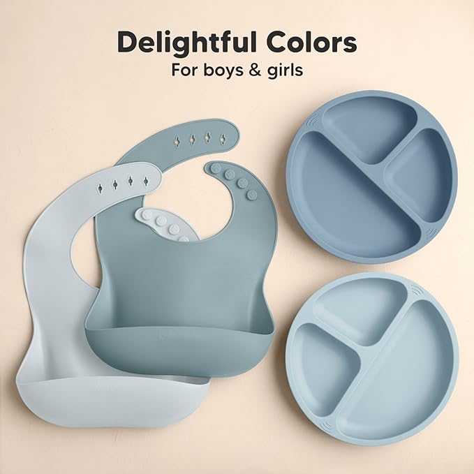 KeaBabies 2-Pack Silicone Baby Bibs for Eating - Sturdy Food-Grade Silicone Bibs for Babies Girl, Boy, Large Food Catcher, Clean & Put On Easily, Waterproof Toddler Feeding Essentials (Alps)-CubbioJoy