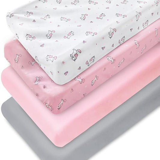 Changing Pad Cover for Girls 4 Pack, Comfy & Breathable Changing Table Cover for 32''x16" Changing Table Pads, Diaper Changing Pad Cover, Pink-CubbioJoy