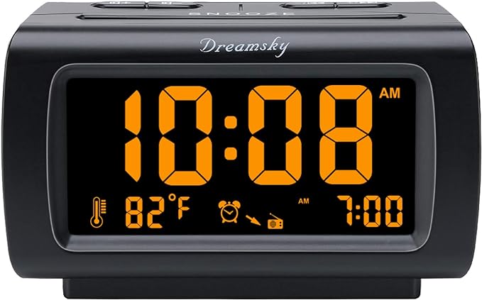 DreamSky Alarm Clock Radios for Bedrooms with Battery Backup, Large Big Numbers with Brightness Dimmer, USB Port, Bedside Digital FM Radio with Sleep Timer, Temperature, Adjustable Volume, Snooze-CubbioJoy