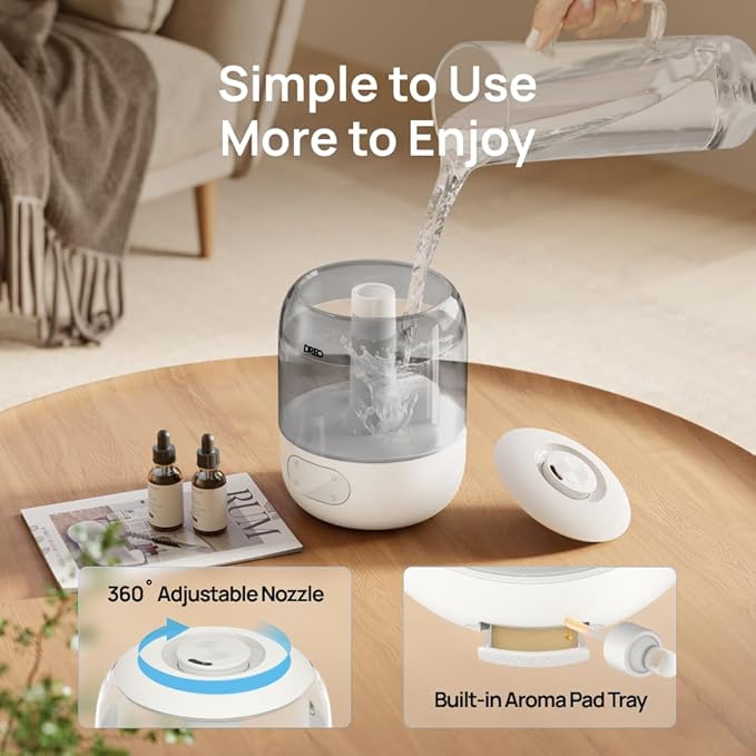 Dreo Humidifiers for Bedroom, Cool Mist Ultrasonic Humidifiers with 30Hr Runtime, Top Fill 3L Tank, Easy Clean, Humidity Sensor, Night Light for Baby, Nursery, 360° Nozzle for Plants and Home, Grey-CubbioJoy