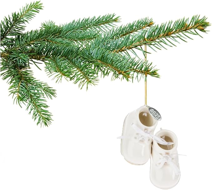 Ivory Baby Shoe Ornament Babys First Christmas Boy or Girl Ornament Cream Porcelain Baby Booties, Can Be Personalized, with Gift Box (2025)-CubbioJoy