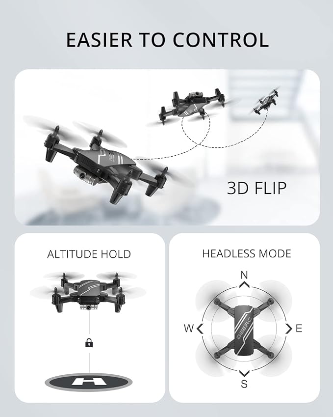 DEERC D20 Mini Drone for Kids with 720P HD FPV Camera Remote Control Toys Gifts for Boys Girls with Altitude Hold, Headless Mode, One Key Start Speed Adjustment, 3D Flips 2 Batteries, Black-CubbioJoy