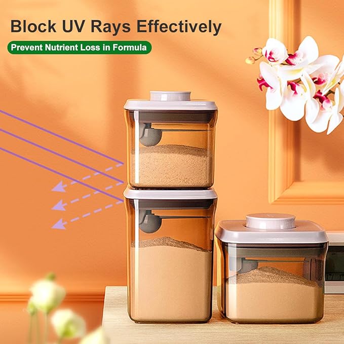 Ankou One-Push Formula Container, 2300ml Formula Dispenser with Scoop and Scraper, Milk Powder Container with Lids, BPA-Free Airtight Food Storage Container 1000g Large Capacity,Dark Brown, Rectangle-CubbioJoy