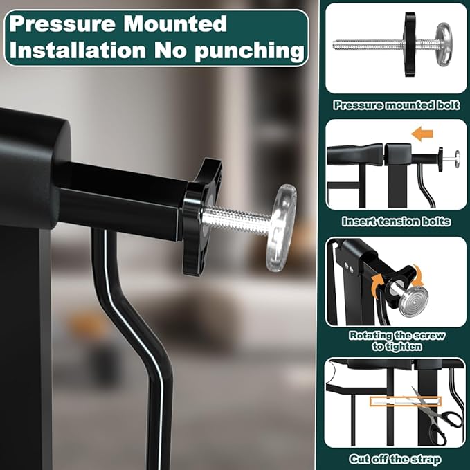 62.5"-71.6" Extra Wide Baby Gate for Doorways No Drill, Pressure Mounted Dog Gate Indoor, Walk Thru Pet Gate for Cat Dog Child,Pet Gates for The House Doorway Black-CubbioJoy