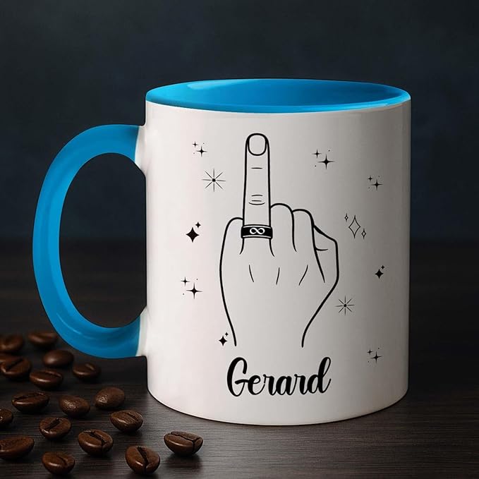 Customized Name Ring Finger Accent Coffee Mug Gift For Men Mr His Fiance Husband Groom, Ring Engaged Coffee Cup 11 Oz 15 Oz, Personalized White Mug Gift For Wedding Bridal Shower Bachelorette Party-CubbioJoy