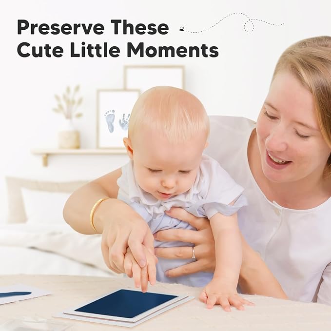 2-Pack Inkless Baby Hand and Footprint Kit - Mess Free Ink Pad for Newborn Keepsake, Dog Nose & Paw Print Kit, Clean Touch Ink Pad for Baby Hand & Footprints, Ideal New Mom Gifts (Navy, L)-CubbioJoy