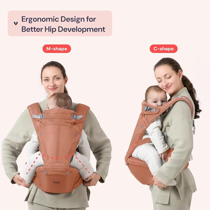 BabbleRoo Grow Carrier – Safety-Certified 6-in-1 Baby Carrier with Hip Seat, Ergonomic & Adjustable Toddler Carrier 7-50 lbs with Hip Support, Hood for Sun Protection, Newborn to Toddler,Kangaroo Rose-CubbioJoy