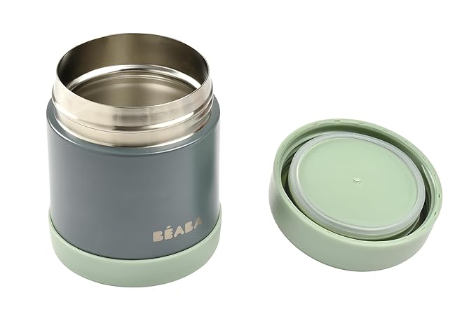 Beaba Stainless Steel Insulated Food Jar 10 oz, Kids Thermos, Lunch Containers, Leakproof, Wide Opening, Suitable for Hot and Cold Foods (Sage)-CubbioJoy