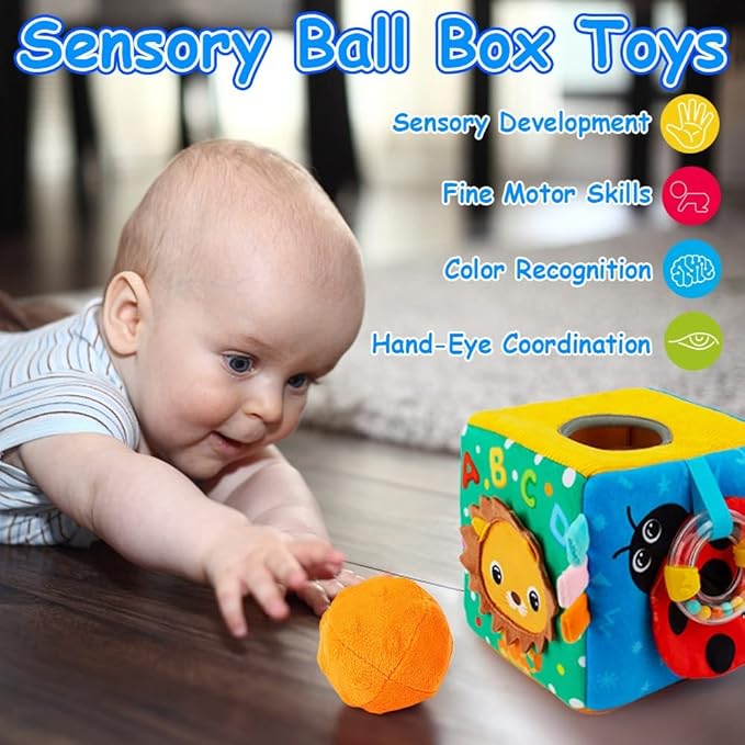 beetoy Sensory Busy Cube for Baby, Montessori Infant Toys with Textured Sensory Balls, Early Learning Travel Toys for Fine Motor Skills, Perfect Newborn Boy and Girl Gift-CubbioJoy