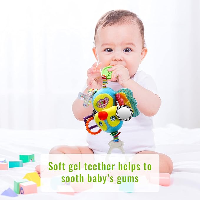 Baby Stroller and Car Seat Toys for Infant - Hanging Rattle Teether Clip on Soft Plush Baby Toys for Boys and Girls 3-12 Months-CubbioJoy