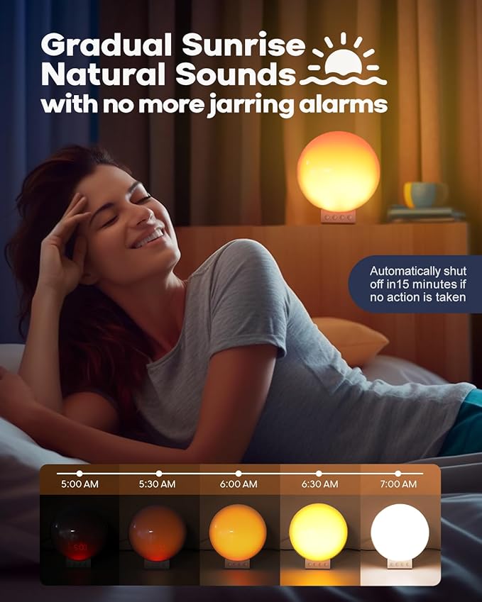 Dekala Sunrise Alarm Clock with 3-in 1 Wireless Charging Station, White Noise Sound Machine, 11 Light & 15 Sounds, Alarm Clocks for Heavy Sleepers Bedroom, Compatible with Apple Watch/Airpods/iPhone-CubbioJoy