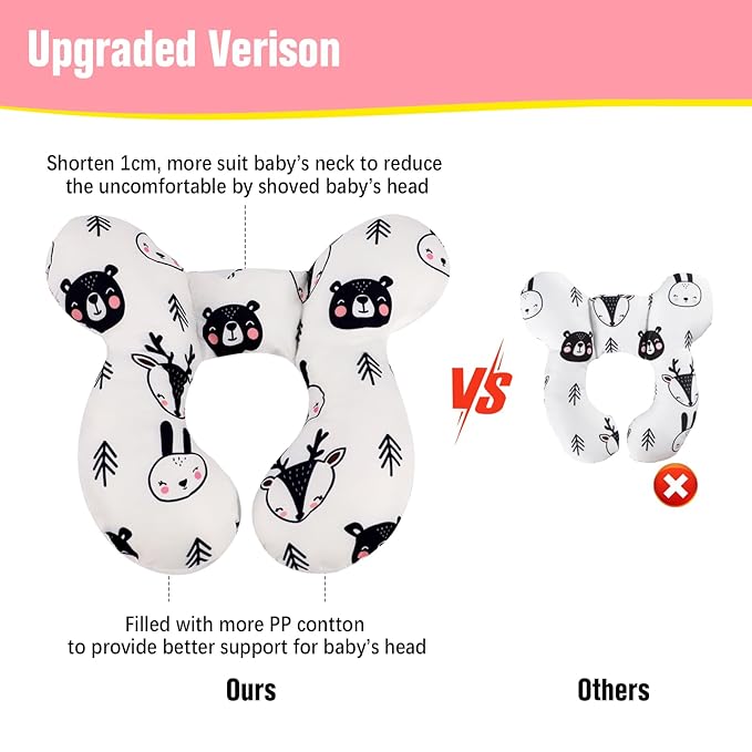 KAKIBLIN Baby Travel Pillow, Pillow for Head and Neck, Upgraded Baby Neck Support Pillow for Car Seat,Pushchair,Travel (Bear)-CubbioJoy