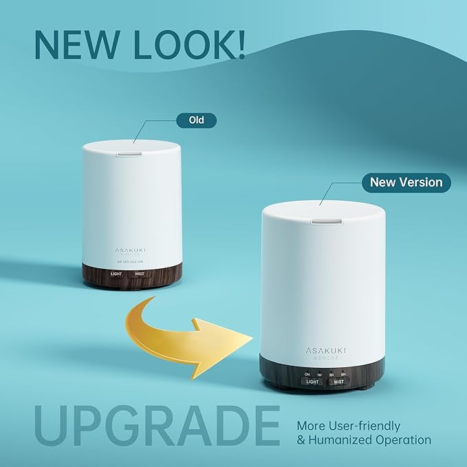 ASAKUKI 300ML Essential Oil Diffuser, Quiet 5-in-1 Premium Humidifier, Home Fragrance Aroma Diffuser with 7 LED Color Changing Light and Auto-Off Switch -Dark Brown-CubbioJoy