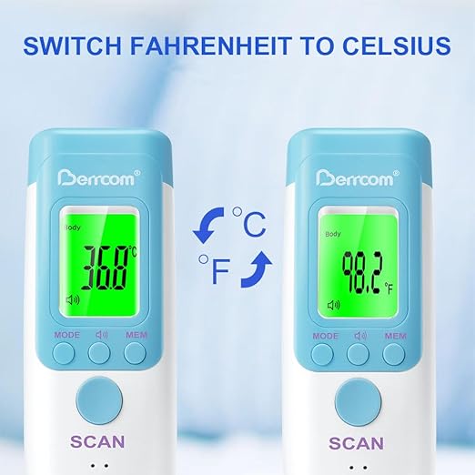 Berrcom Forehead Thermometer for Adults and Kids, Non-Contact Infrared Digital Thermometers for Fever, Room, and Object, Touchless Temperature Gun with Fever Alert-CubbioJoy