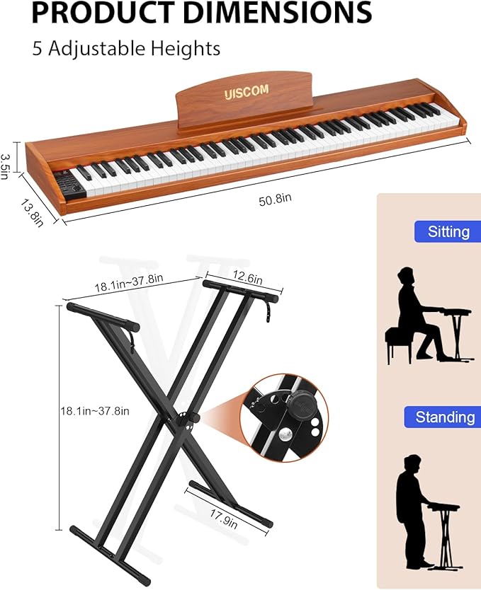 88 Key Digital Piano Keyboard for Beginners - Full Size Semi Weighted Wooden Electric Piano Set with Stand, Triple Pedal, Headphone,Carry Bag - Supports USB-MIDI Connecting (Wood Grain Brown)-CubbioJoy