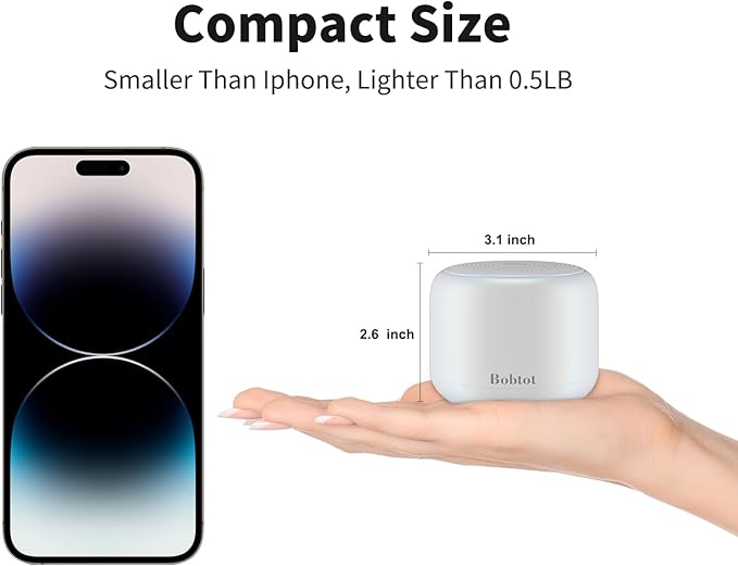 Bobtot Portable Bluetooth Speakers with Strap Easy to Carry, Wireless IPX5 Waterproof Mini Speaker with Loud Stereo Sound, 20 Hours Playtime, Rechargeable Battery, Built-in Microphone, White-CubbioJoy