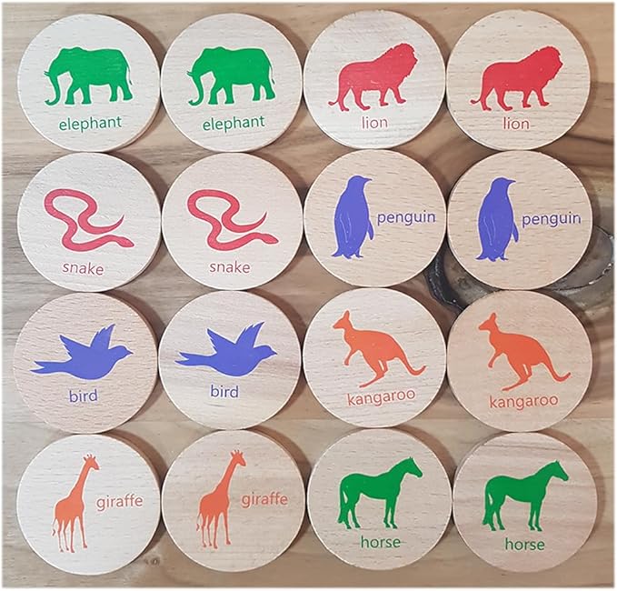 bee smart Wooden Memory Game - Matching Memory Game for Kids 3 and Up, 16Pcs | Educational Toy for Preschool Toddlers Board Games (Animals)-CubbioJoy