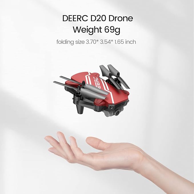 DEERC D20 Mini Drone for Kids with 720P HD FPV Camera Remote Control Toys Gifts for Boys Girls with Altitude Hold, Headless Mode, One Key Start Speed Adjustment, 3D Flips 2 Batteries, Red-CubbioJoy